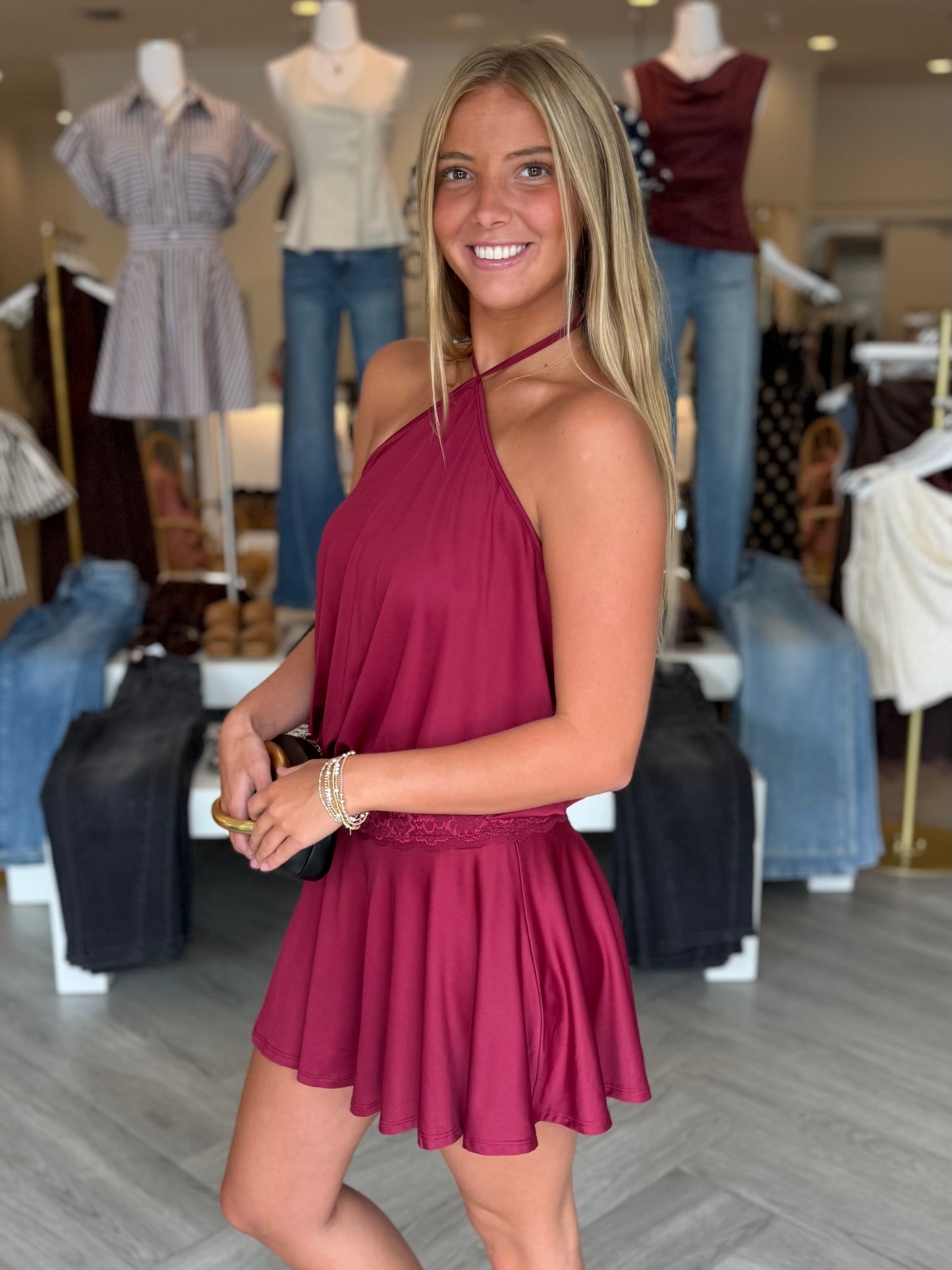 Wine Lace Halter Mini