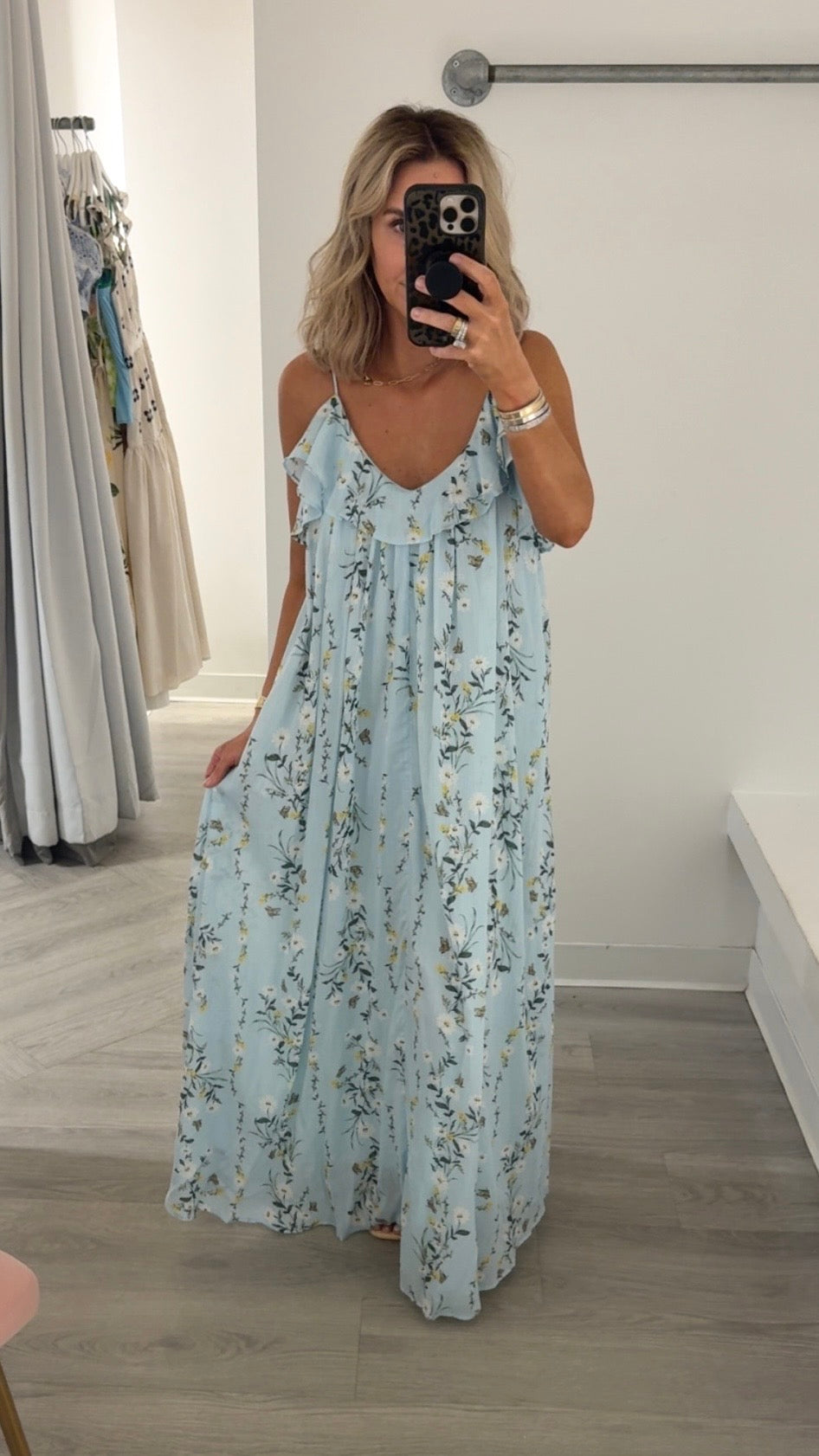 Blue/Yellow Ruffle Yoke Maxi