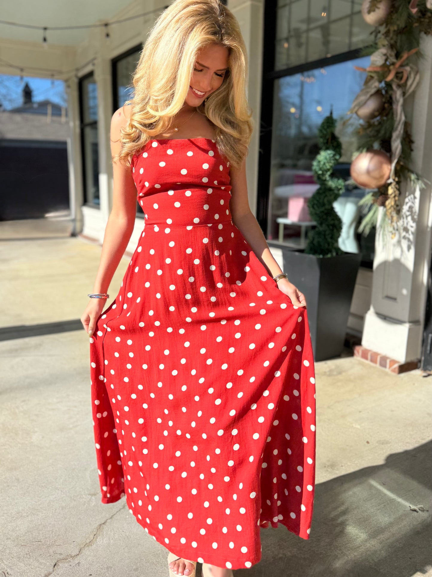 Red Polka Dot Openback Maxi