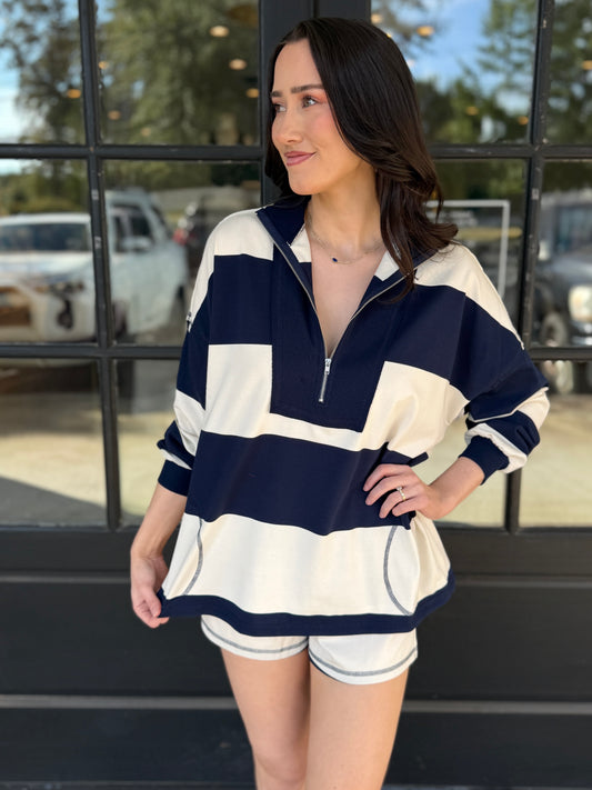 Wide Stripe Half Zip