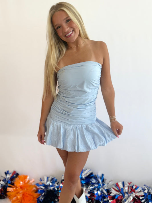 Sky Blue Bubble Hem Tube Dress