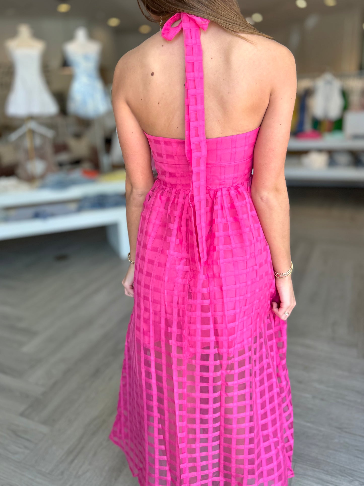 Hot Pink Cut Out Halter Dress