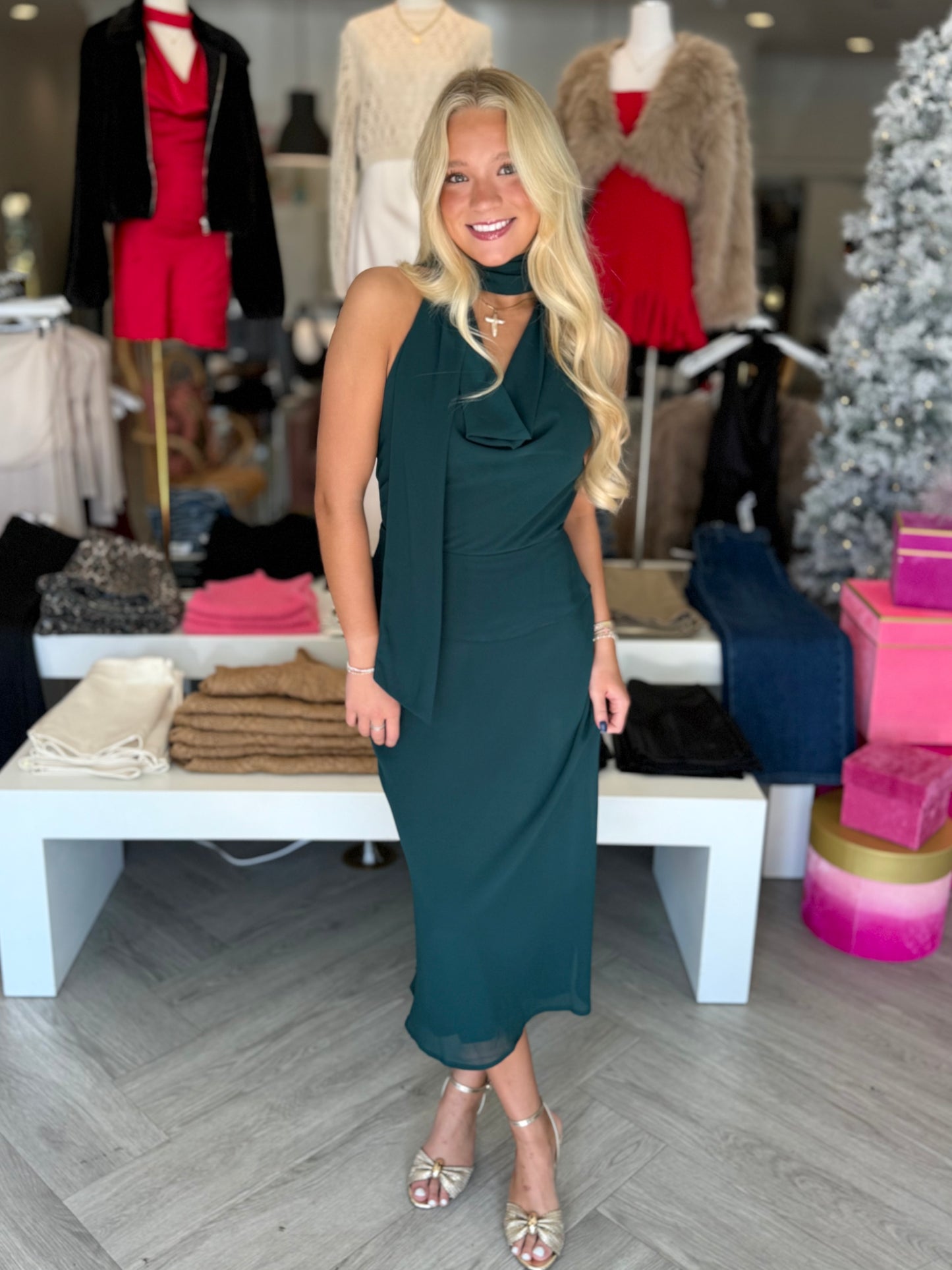 Green Cowl Neck Scarf Midi