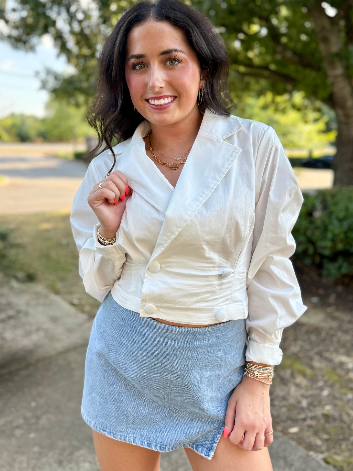 White Double Breasted Blouse