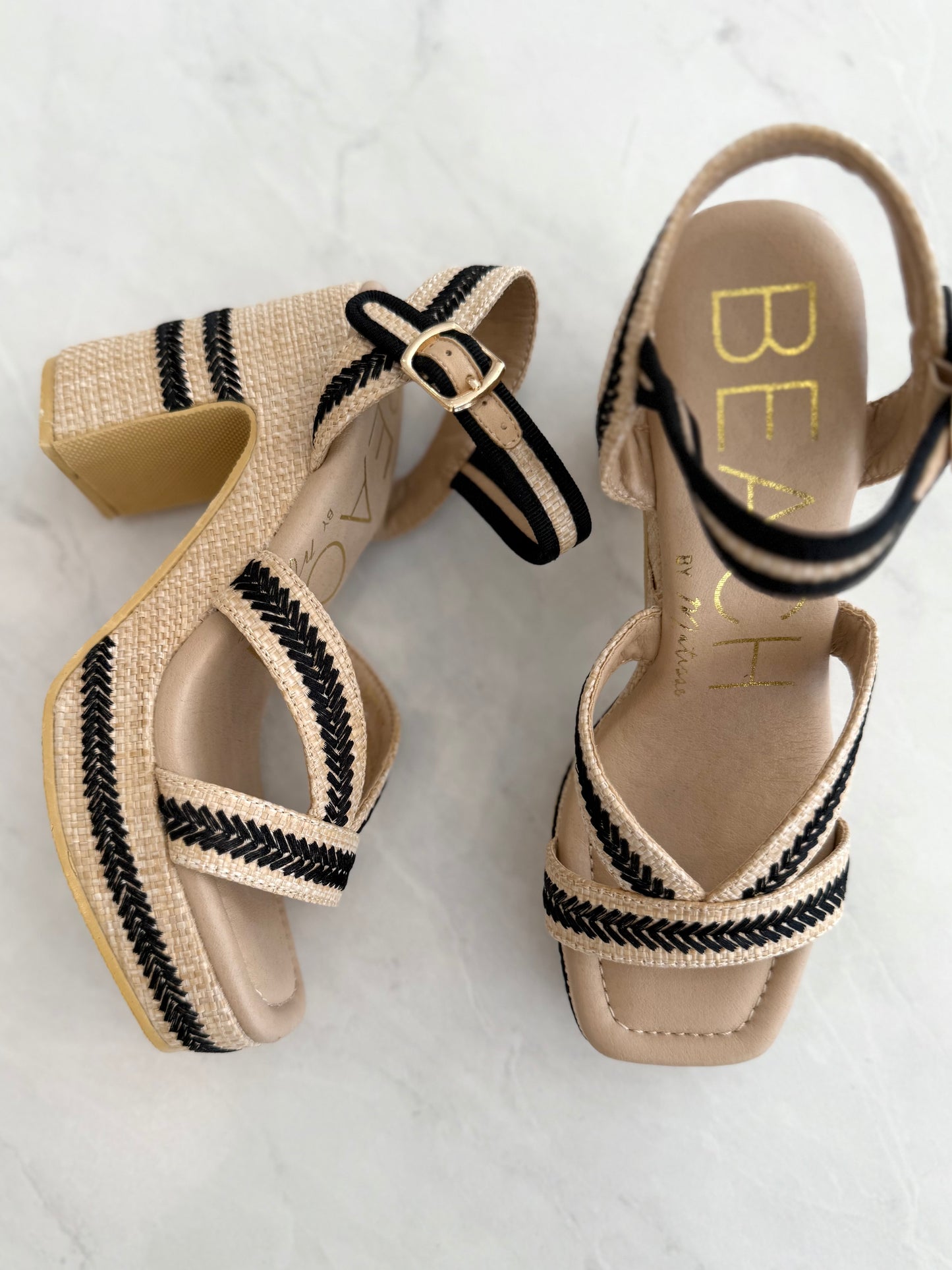 Natural/Black Stripe Square Toed Heel