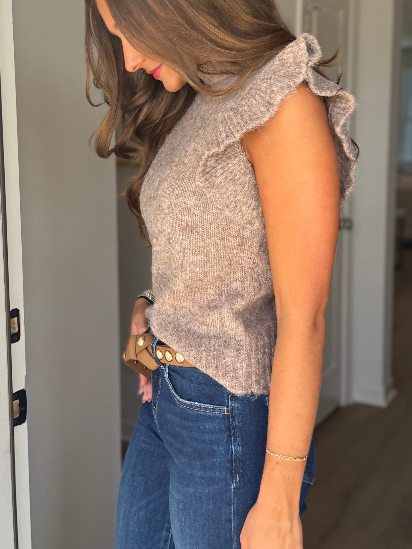Mock Neck Ruffle Sleeve