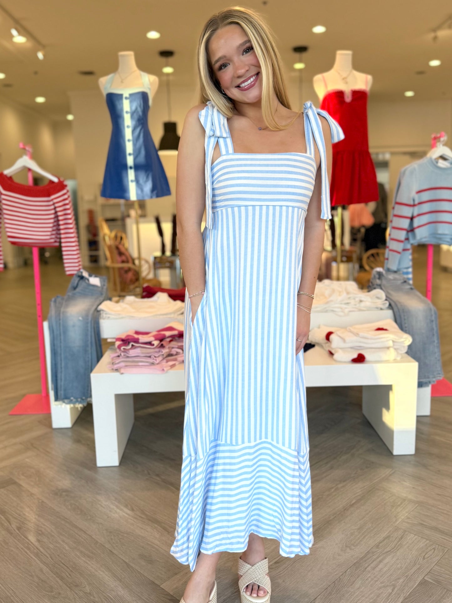 Blue Stripe Block Tie Dress