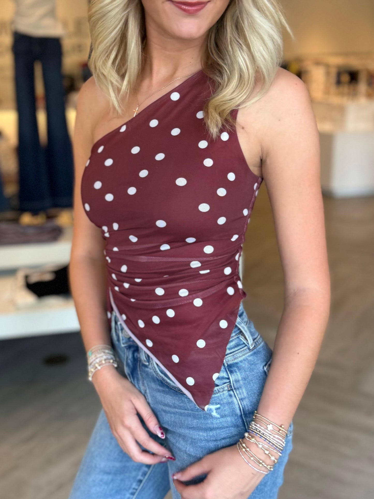 Maroon One Shoulder Top