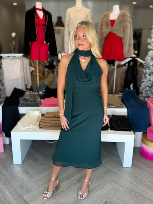 Green Cowl Neck Scarf Midi