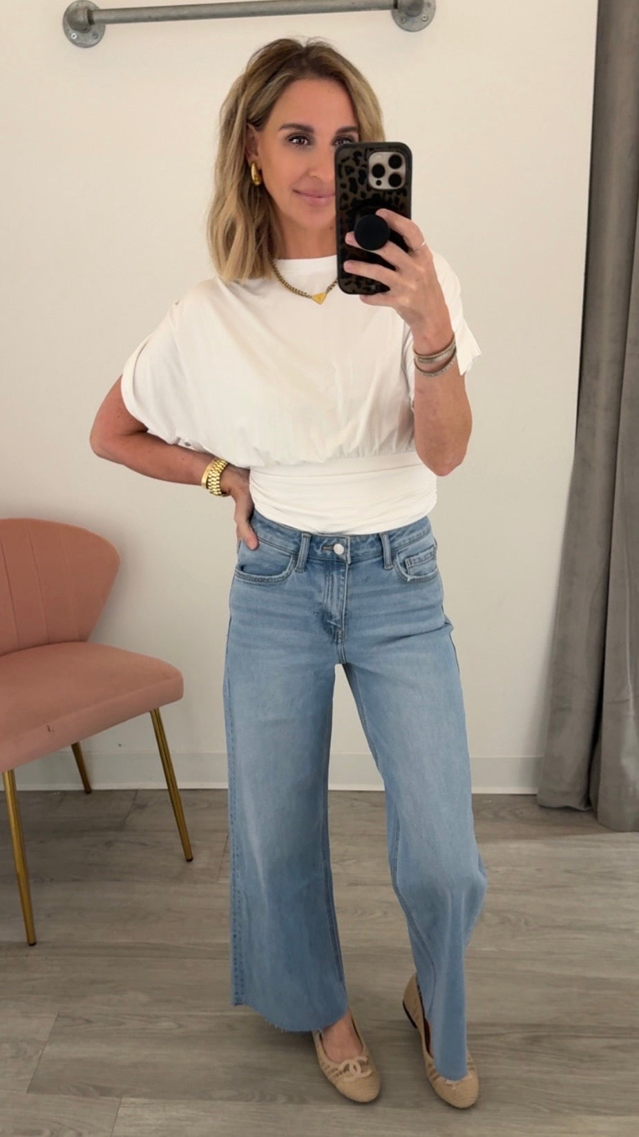 High Rise Wide Frayed Jean