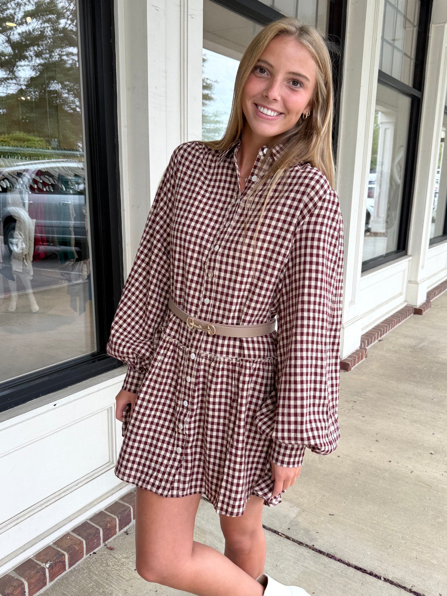 Burgundy Checkered L/S Mini