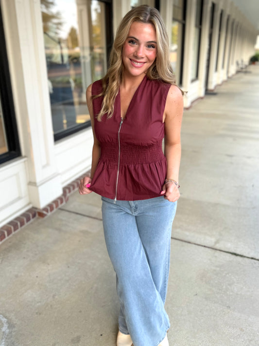 Maroon Front Zip Top