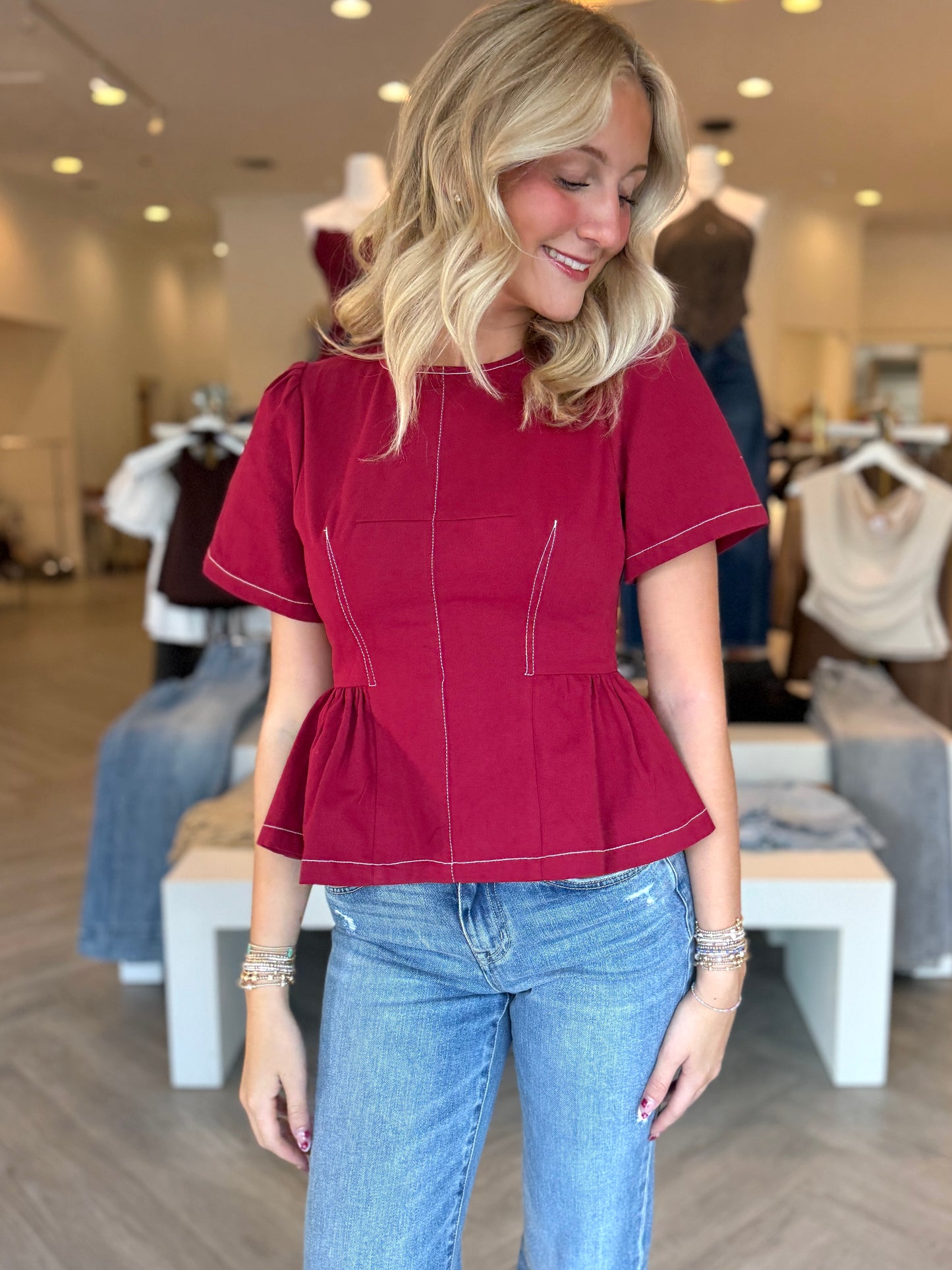 Maroon Peplum Stitch Top