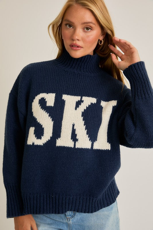 Navy Ski High Neck Sweater