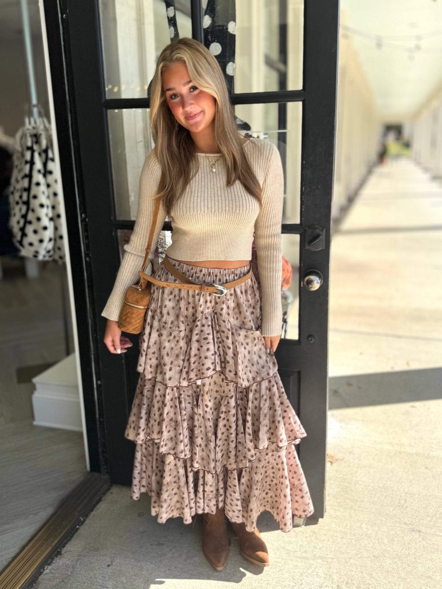 Desert Brown Tiered Maxi Skirt