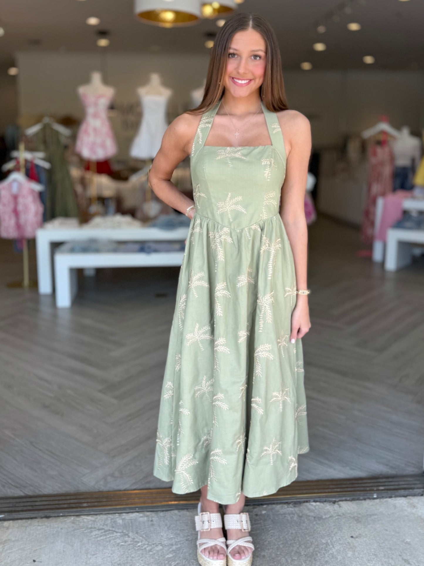 Olive Gold Palm Tree Midi