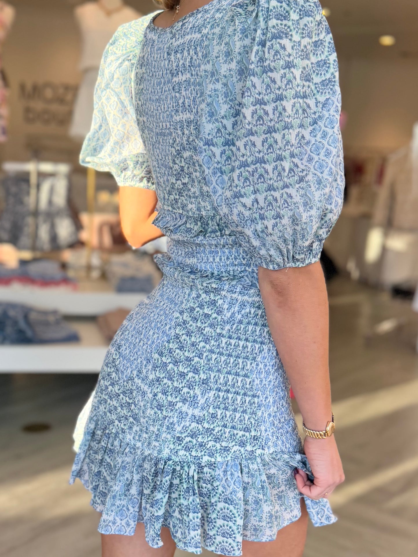 Blue Paisley Smocked Dress