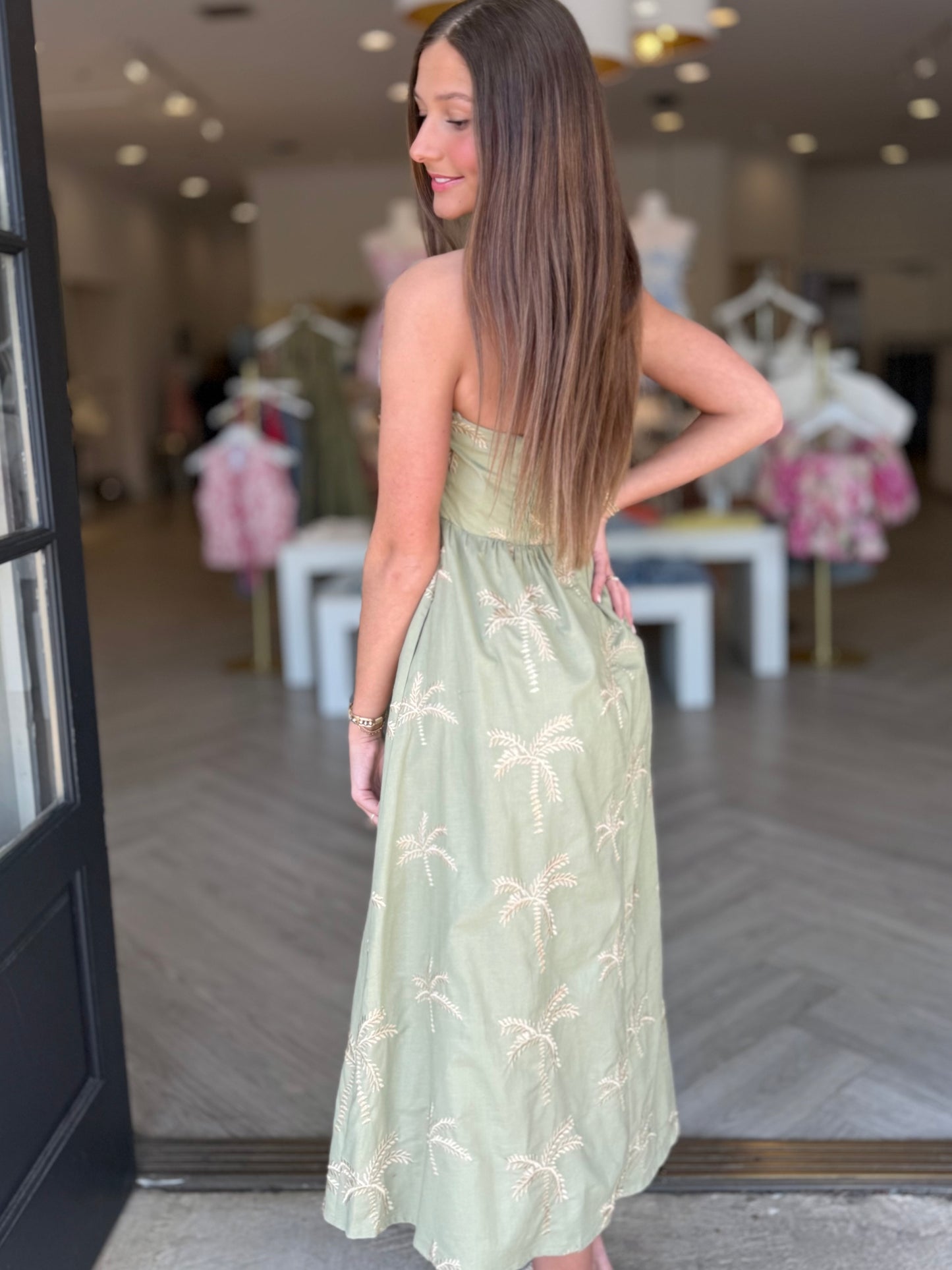Olive Gold Palm Tree Midi