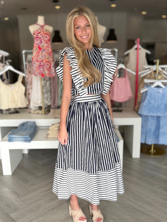 Navy Reverse Stripe Skirt