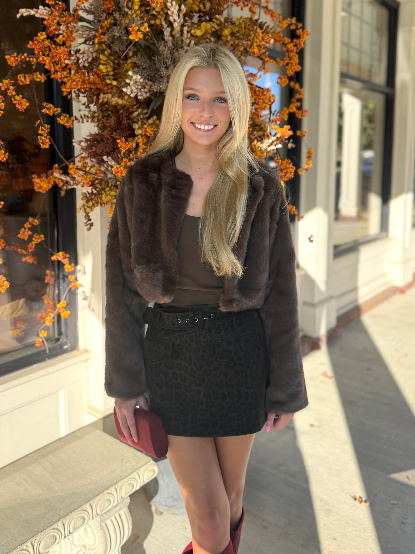 Brown Cropped Fur Jacket
