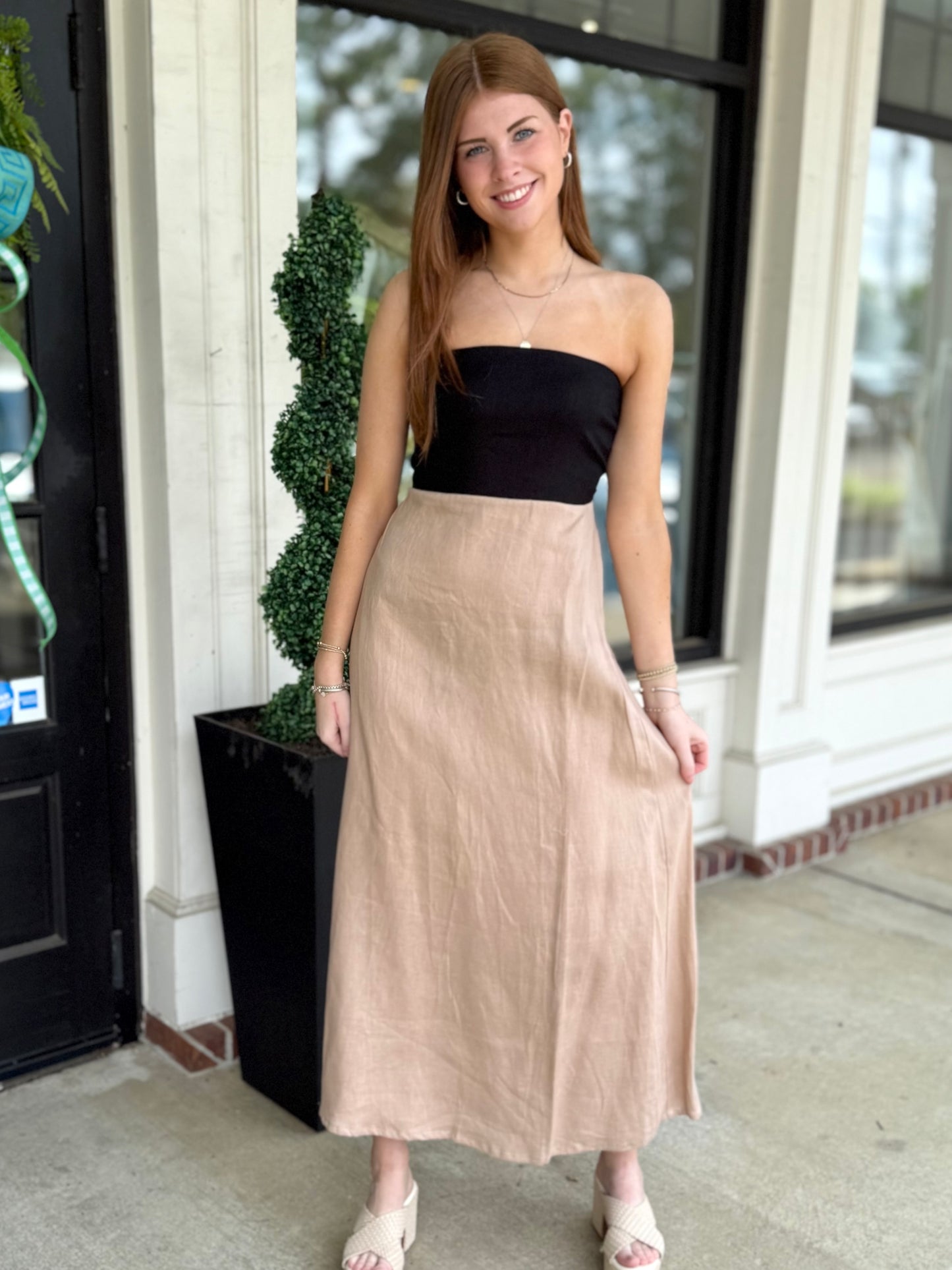 Matte Coffee Strapless Midi