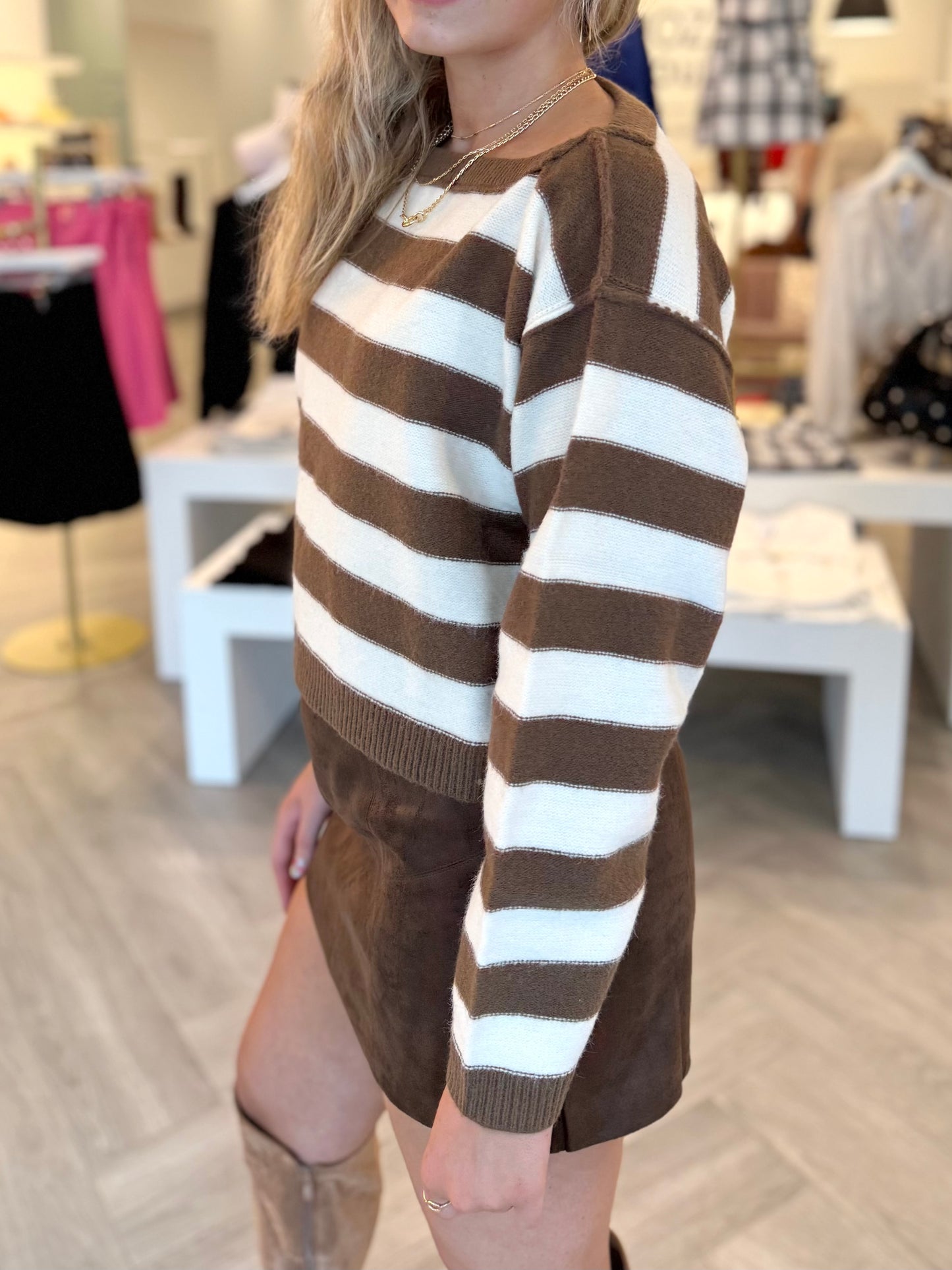 Stripe Exposed Seam Sweater