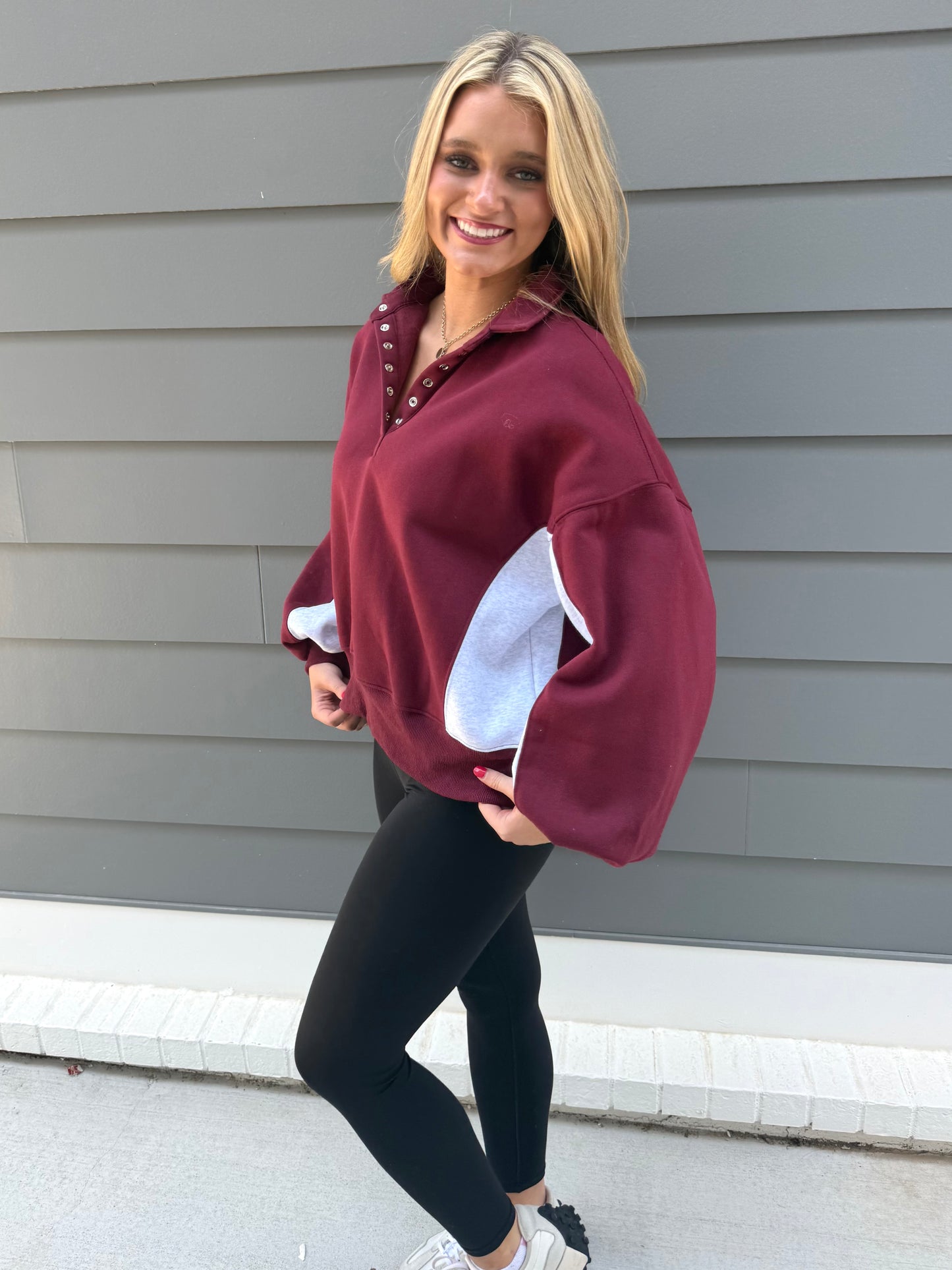 Burgundy Color Block Piper Snap