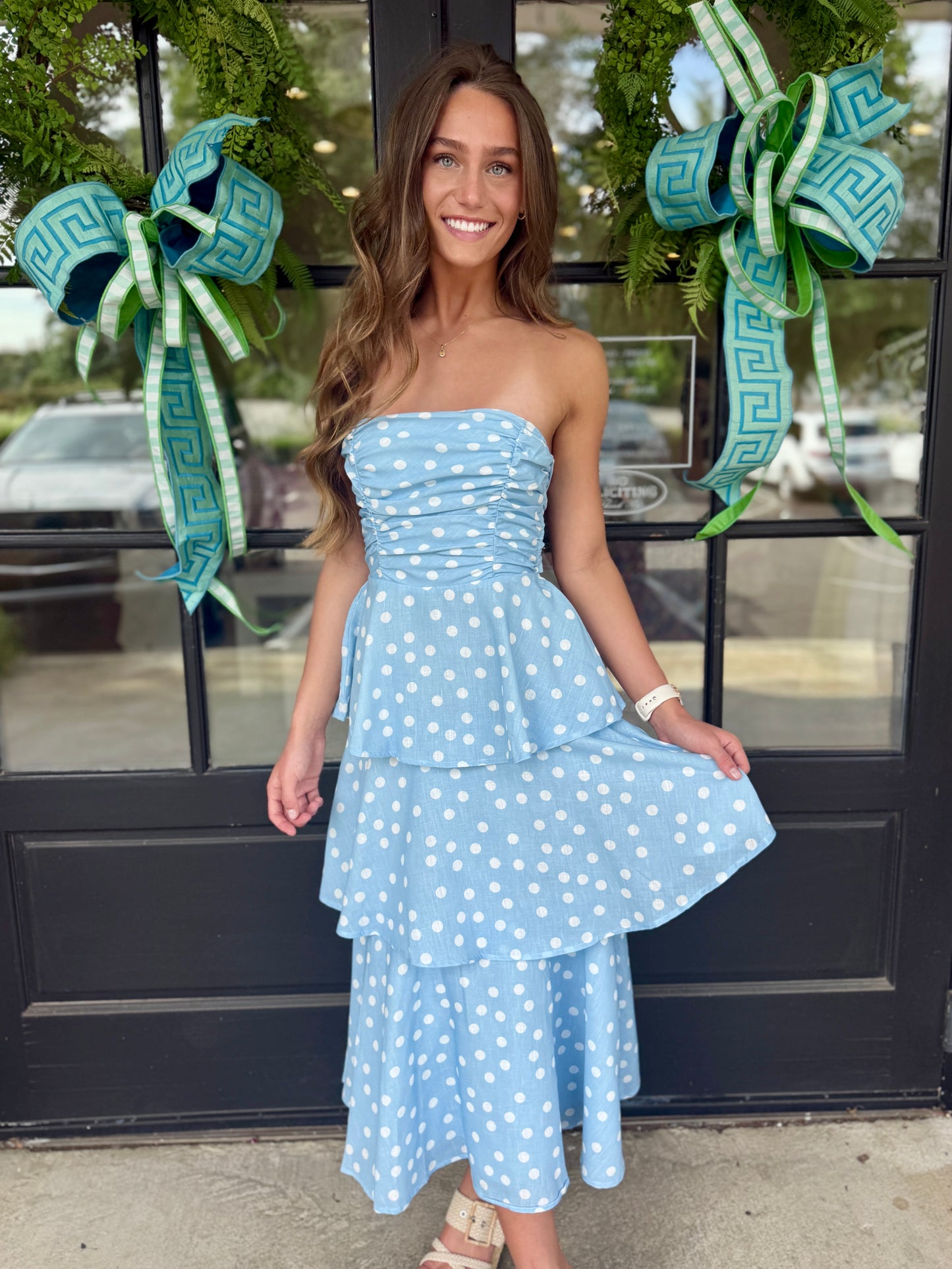 Blue Polka Dot Tiered Midi