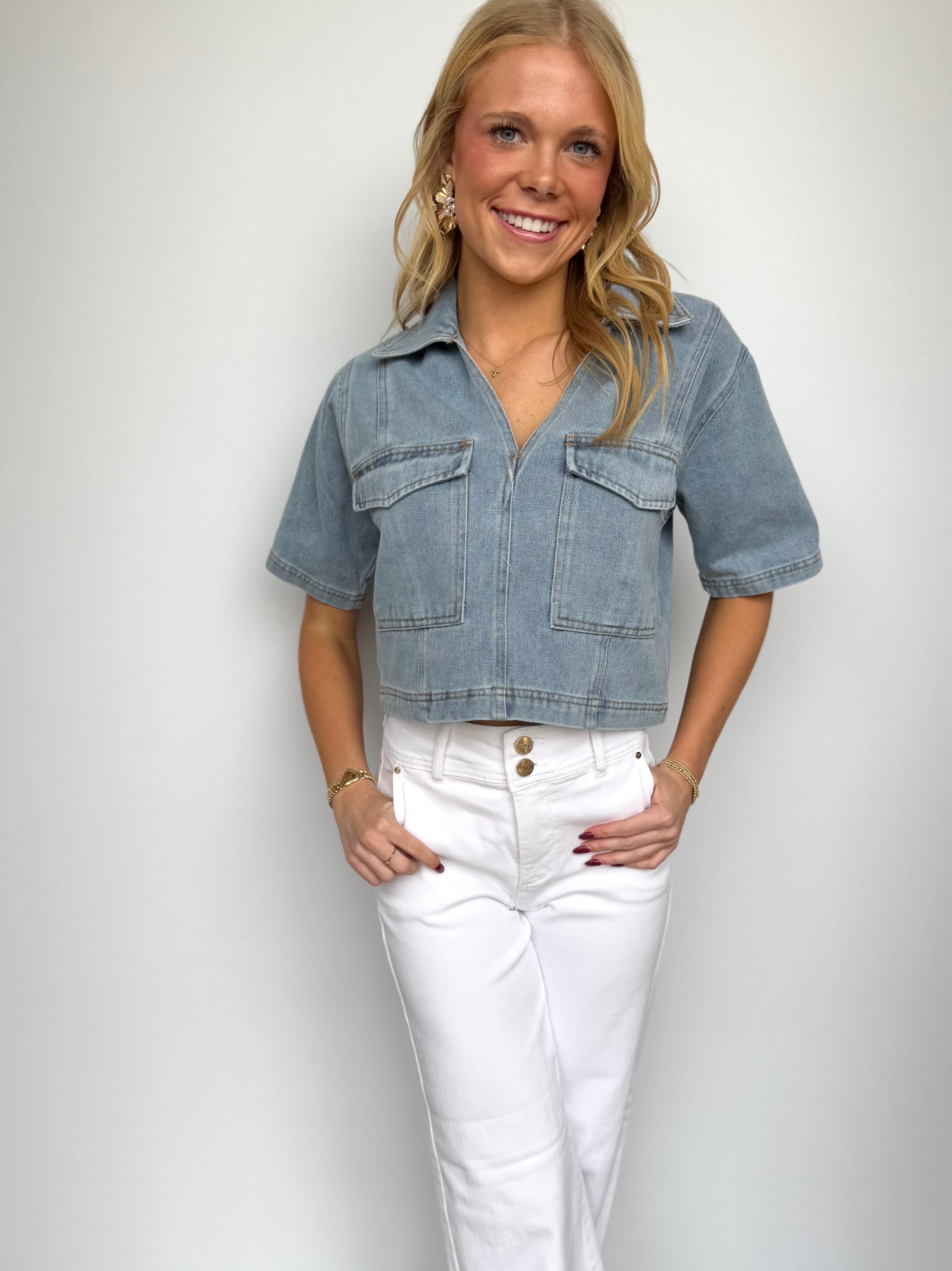 Denim Envelope Pocket Top