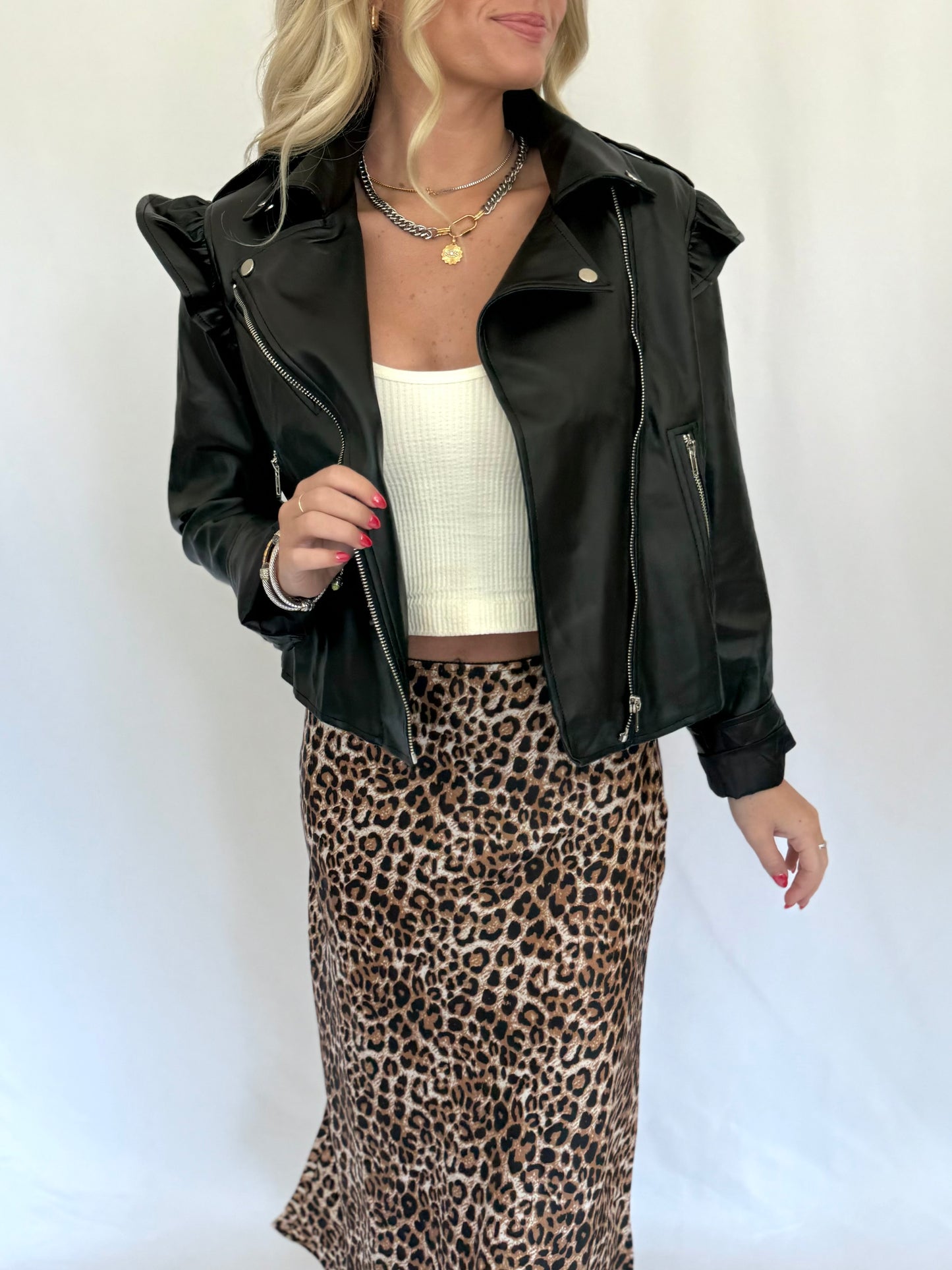 Leopard Satin A-Line Skirt