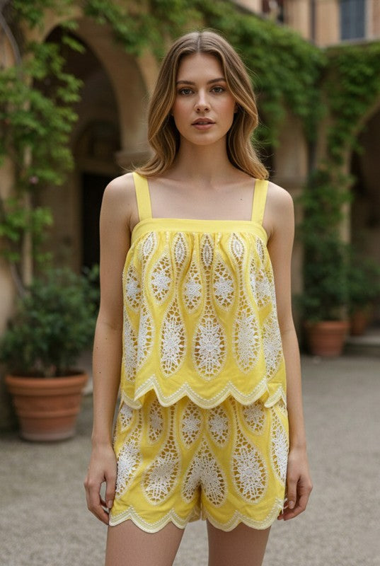 Yellow Floral Eyelet Top