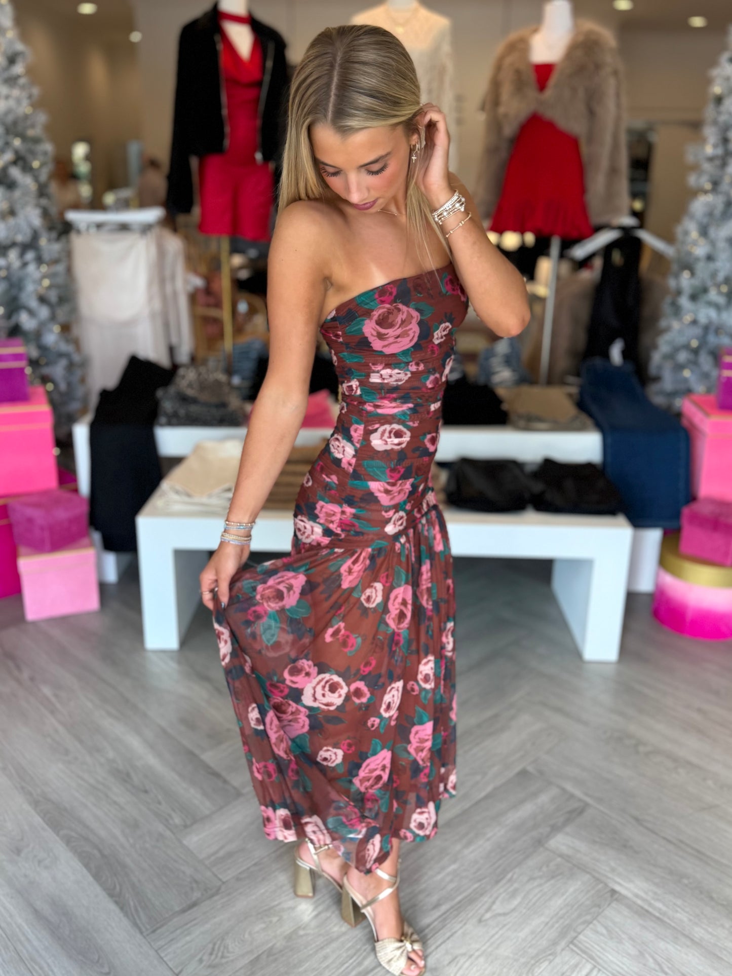 Rust Pink Selah Floral Dress