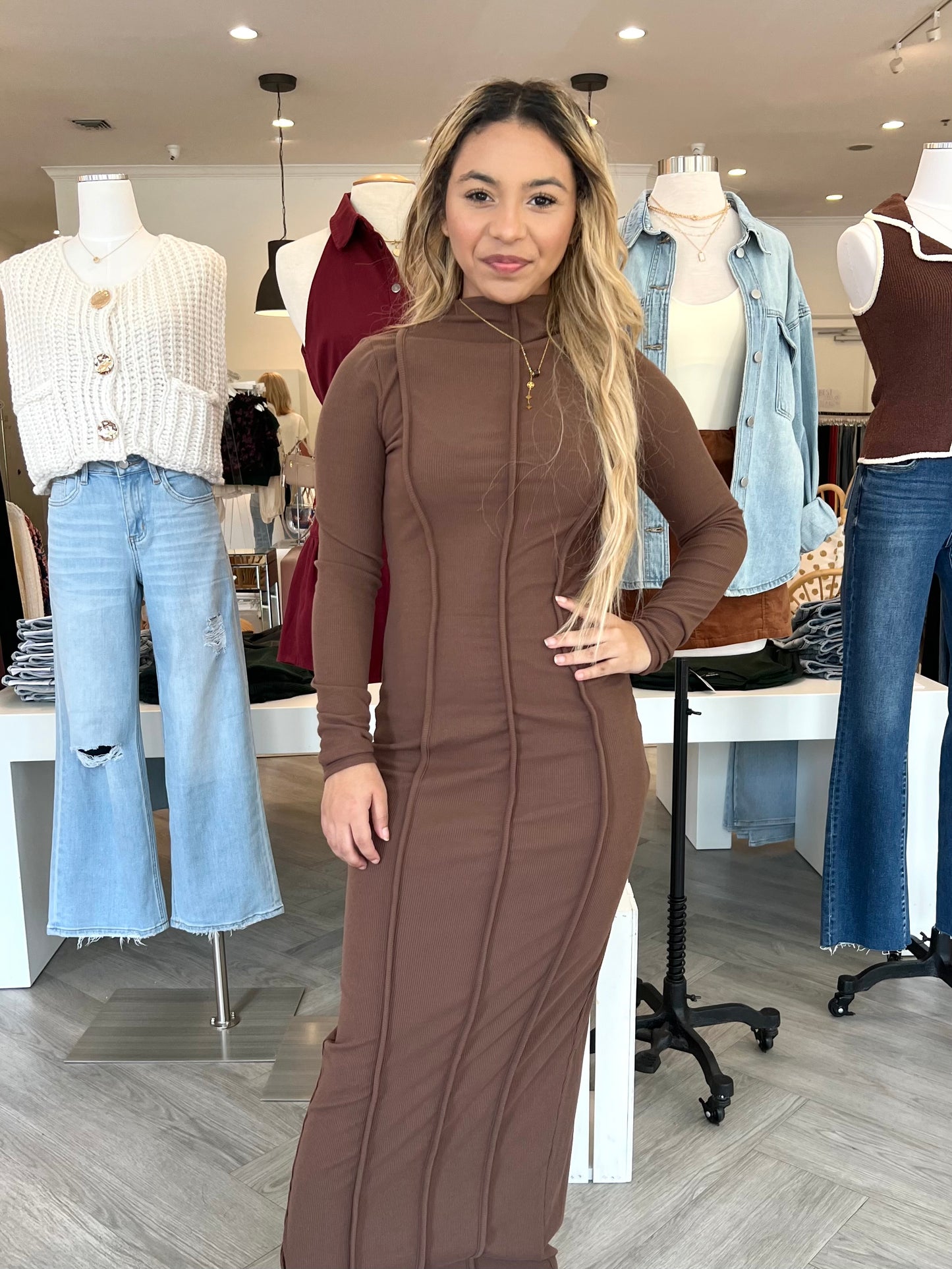 Brown Back Slit Maxi Dress