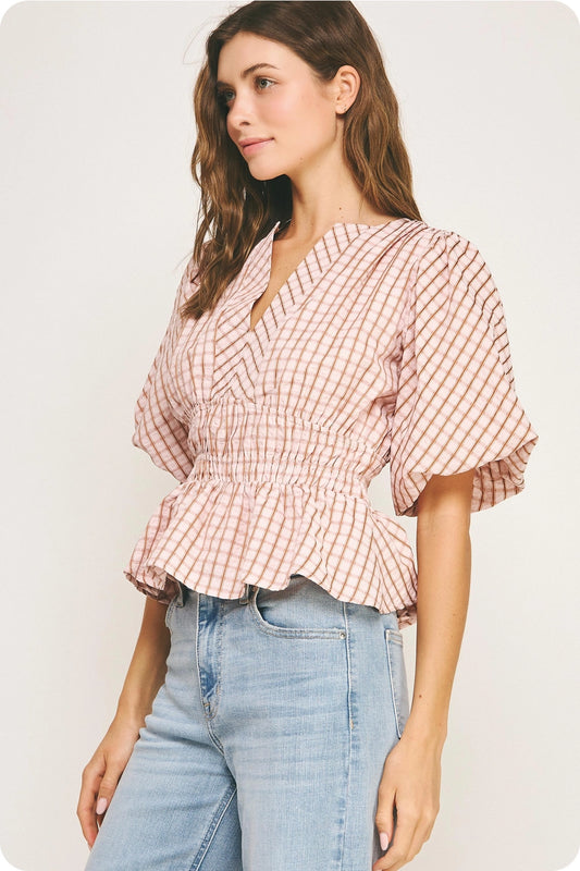 Blush Checkered Blouse