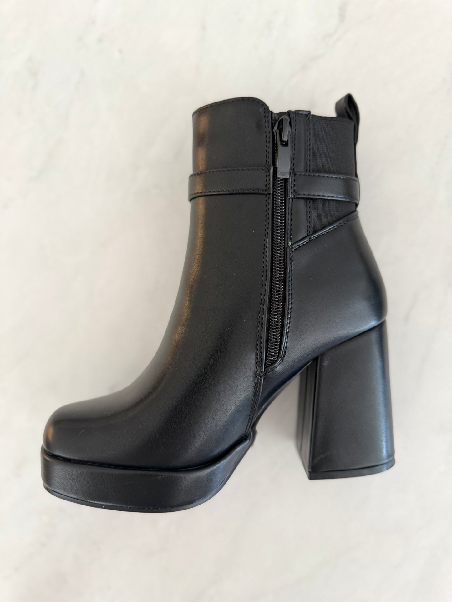 Leather Buckle Platform Bootie (2 colors)