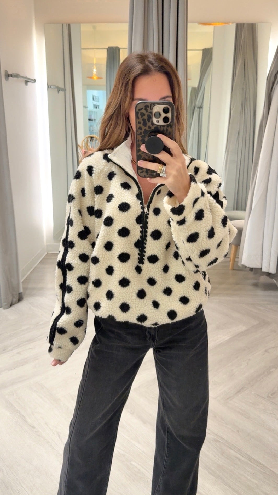 Cream Polka Dot Fluff Jacket