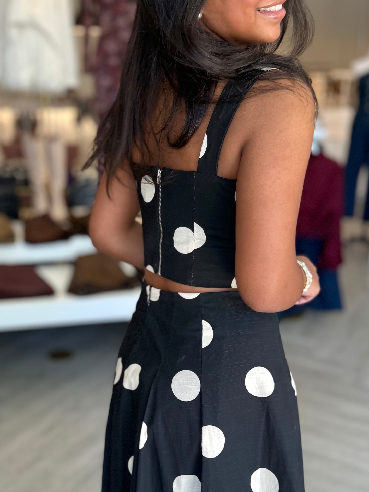 Black Polka Dot Midi Skirt
