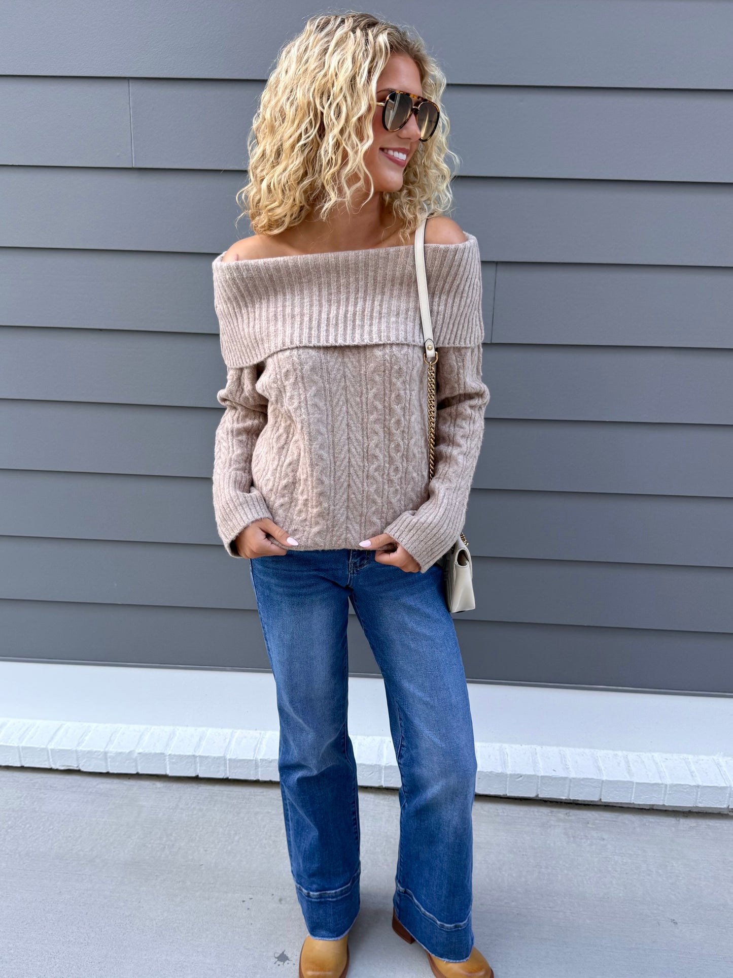 Tan O/S Cable Sweater