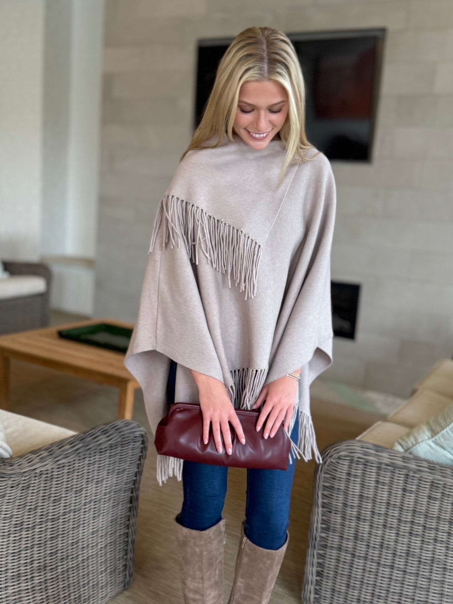 Lt. Mocha Fringe Poncho
