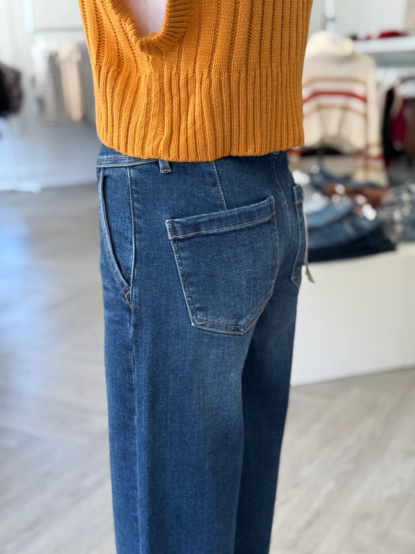 High Rise Wide Leg Belt Jean