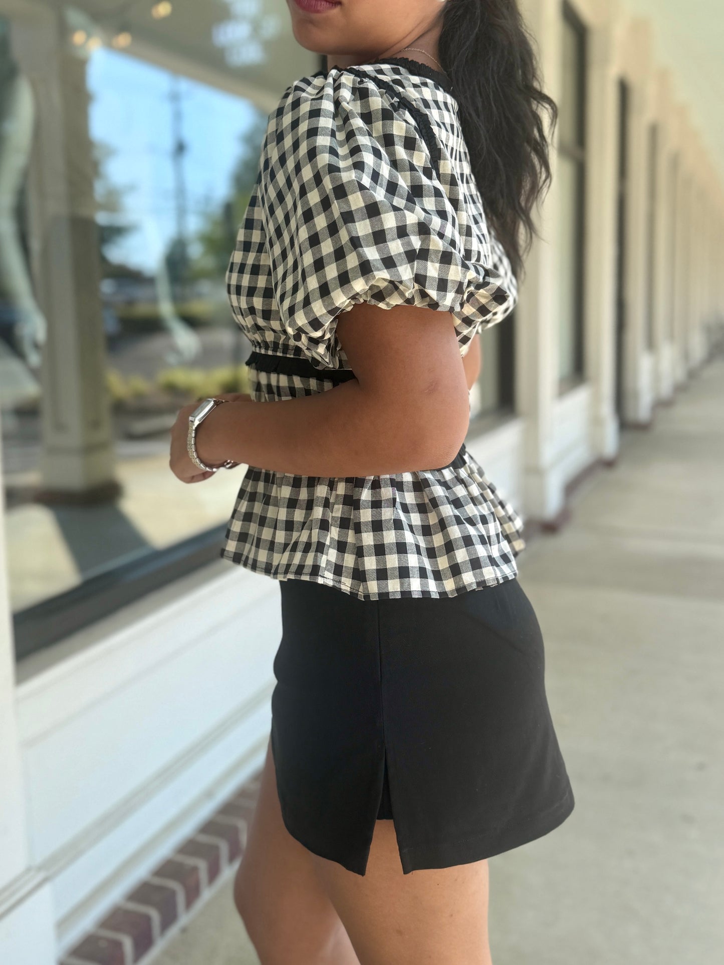 Black/Ivory Shirred Trim Top