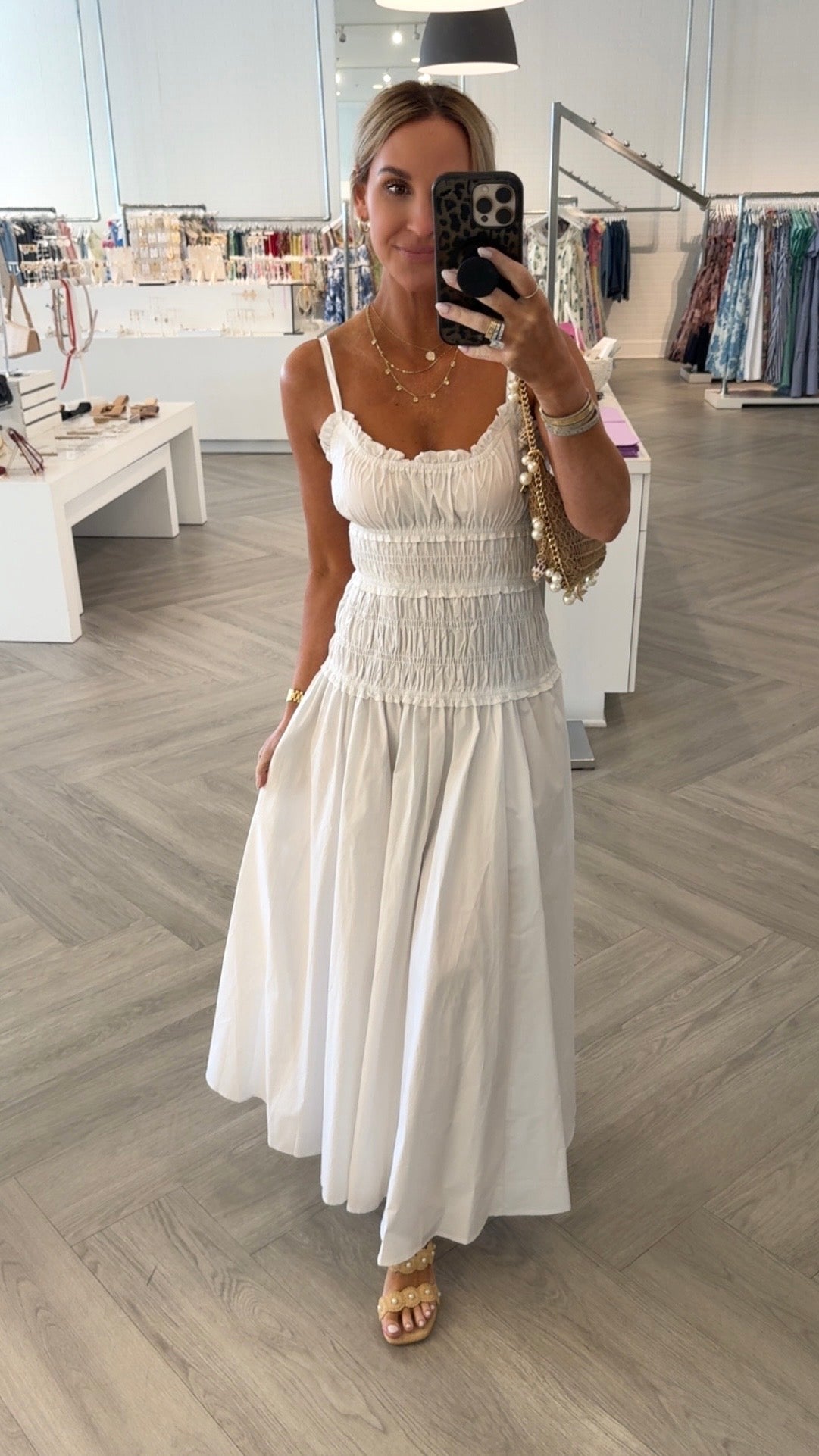 White Smocked Slit Maxi