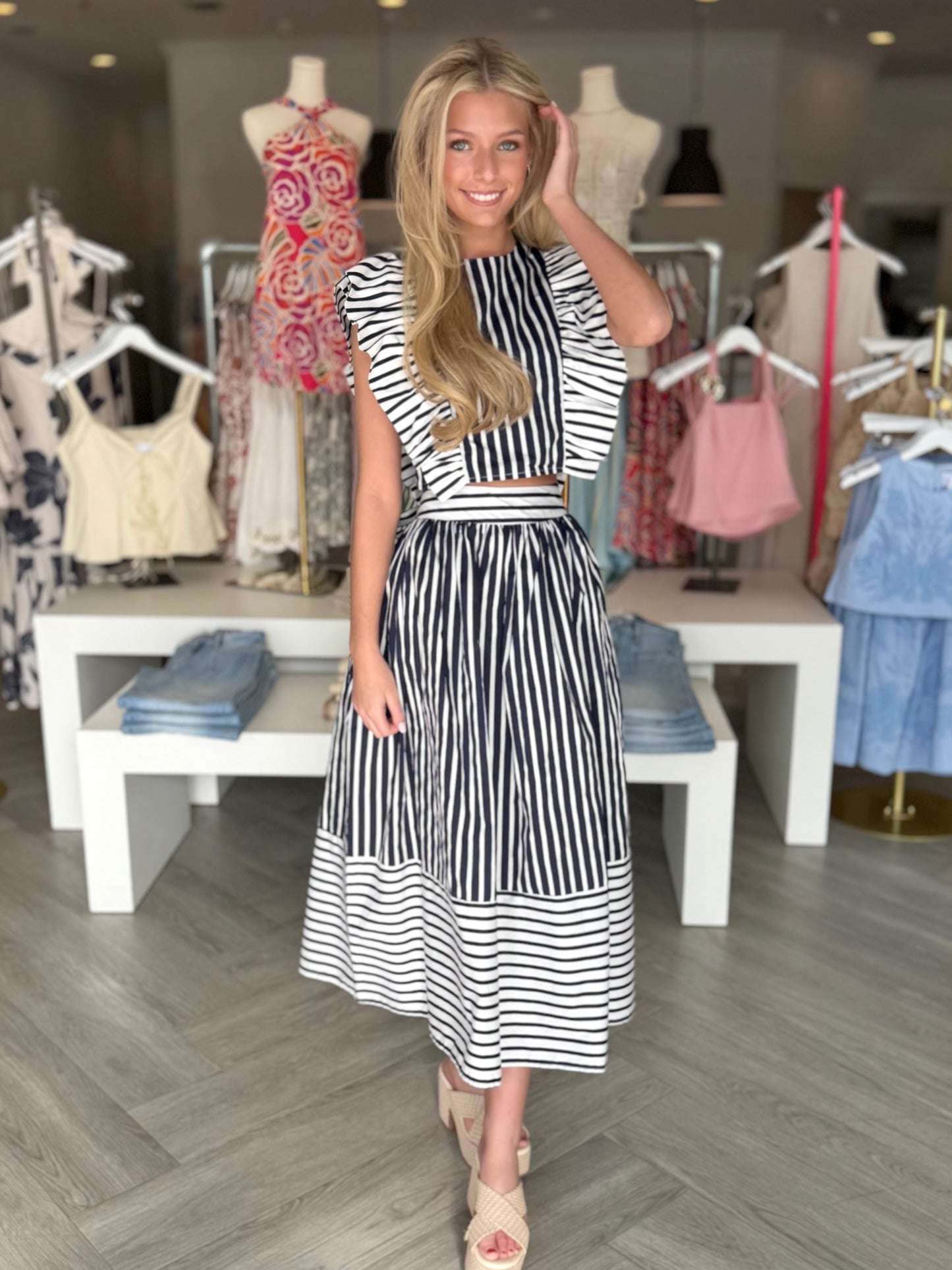 Navy Reverse Stripe Skirt