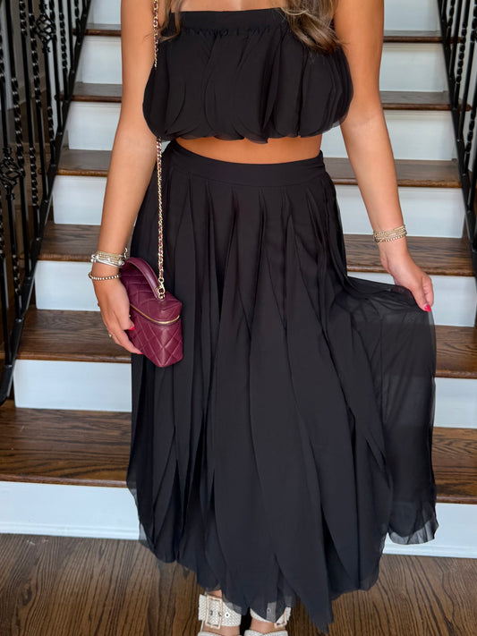 Black Petal Midi Skirt