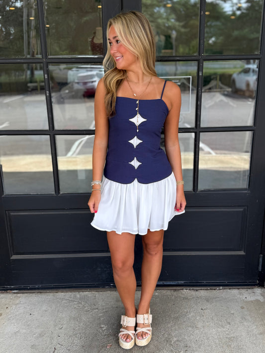 Navy/White Drop Waist Mini