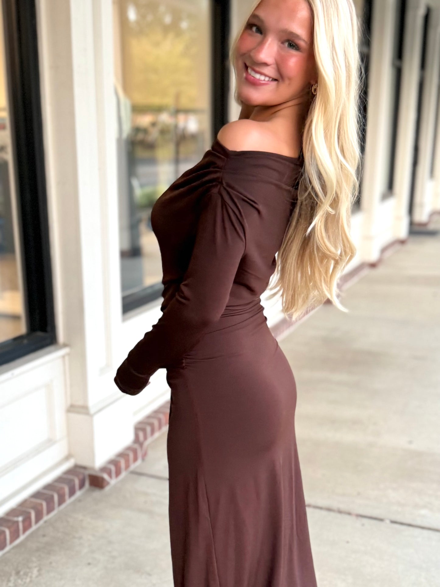 Brown O/S Buckled Draped Midi
