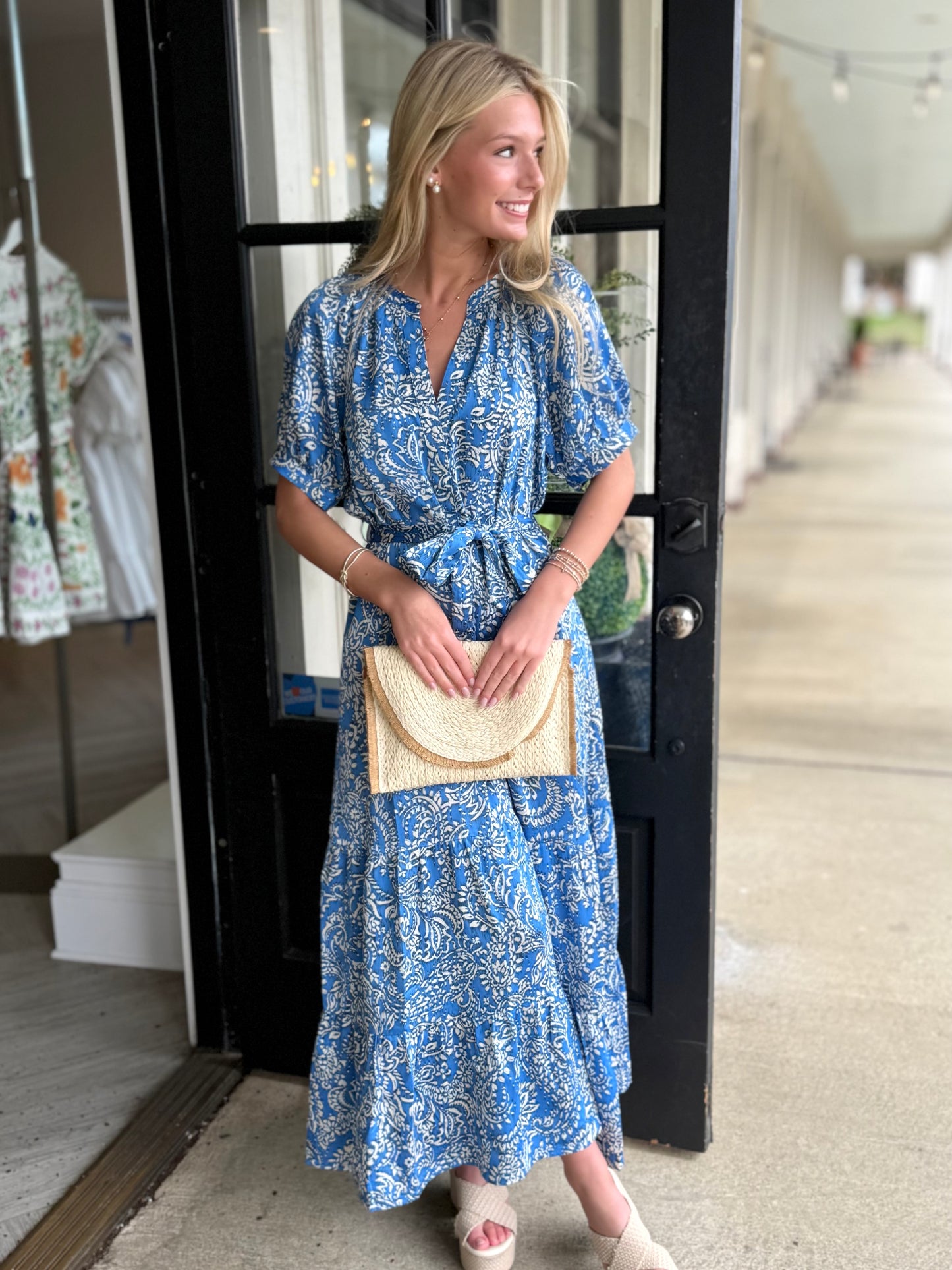 Blue Multi Geometric Tiered Maxi