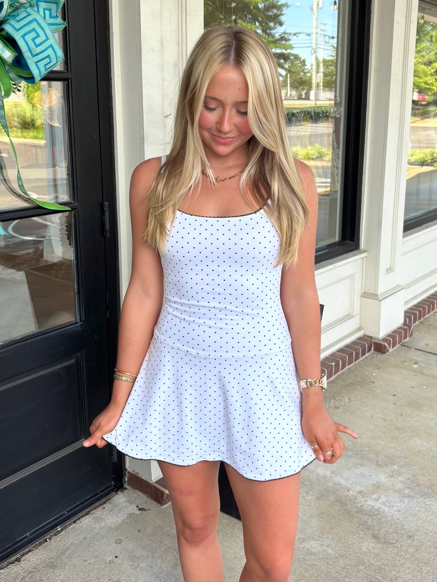 White Polka Dot Lace Trim Mini