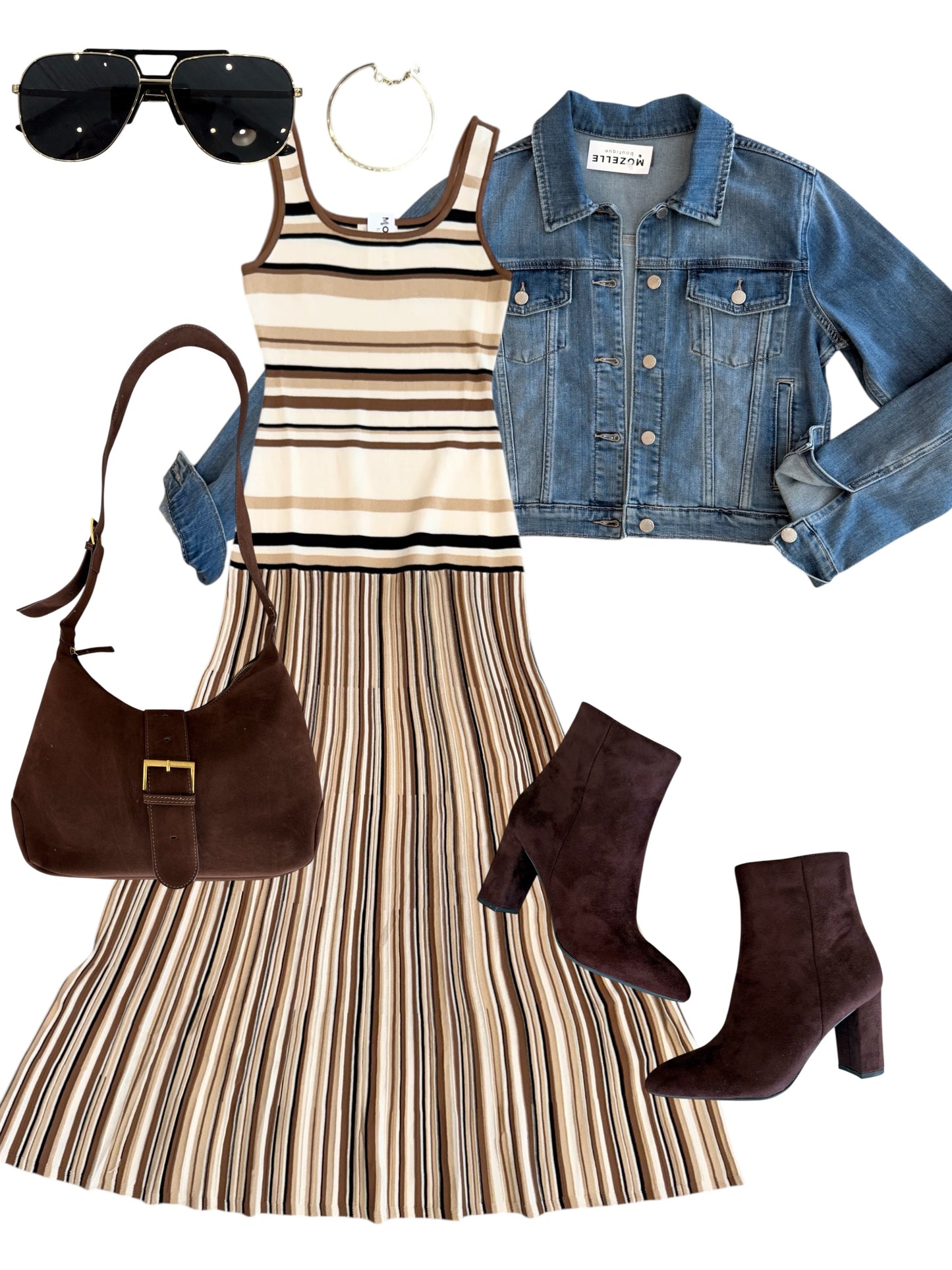 Taupe Stripe Knit Maxi Dress