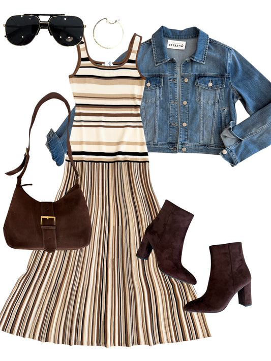 Taupe Stripe Knit Maxi Dress